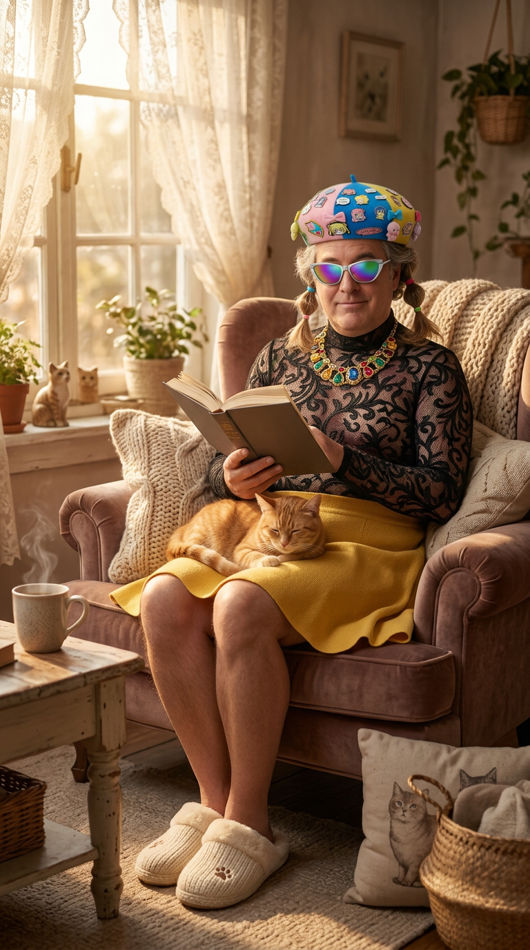 Cozy Caturday Chic AI fashion look 6