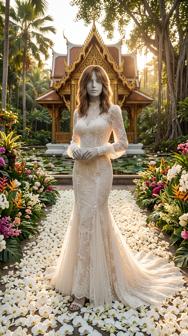 Orchid Garden Vows AI fashion look 2